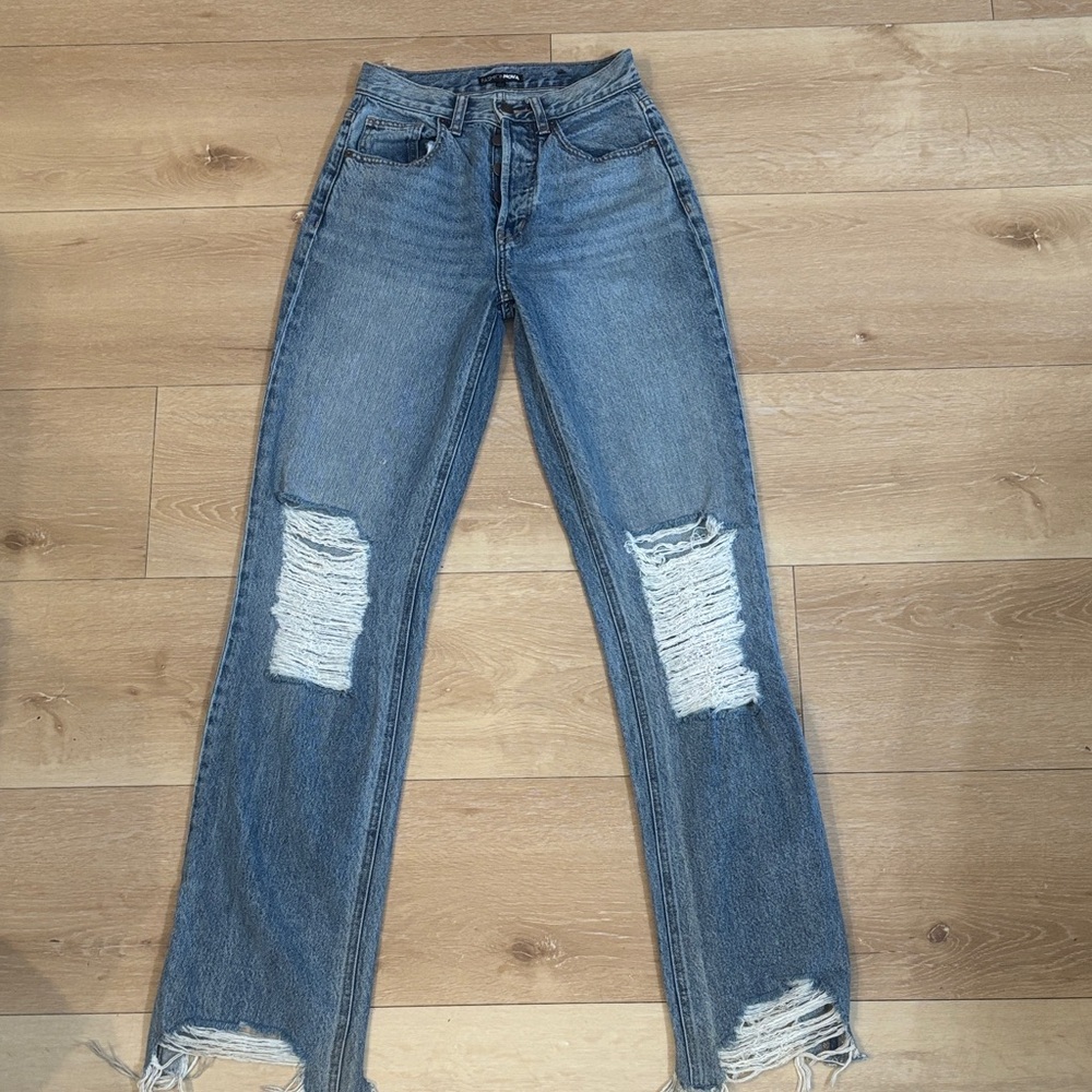 Fashion Nova Light Blue Distressed Straight Leg Jeans